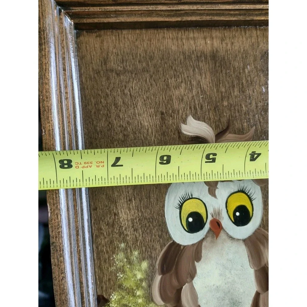 Vtg Wooden Painted Owl Key Holder Wall Mounted 6 Key Hook 12.5
